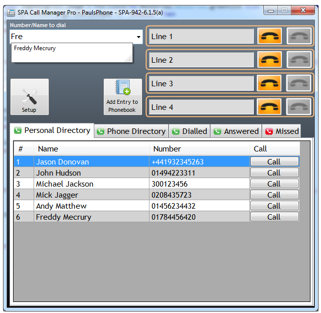 SPA Call Manager Pro Main Window SPA Call Manager Pro Main Screenshot showing how a Linksys or Cisco IP Phone can be controlled via your desktop.