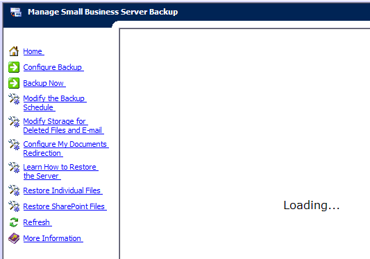 StuckLoading Small Business Server 2003 Backup Console