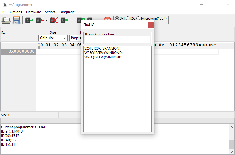 Selecting a Flash Rom Chip in AsProgrammer
