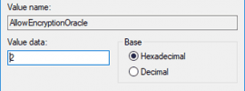 Image showing AllowEncryptionOracle registry entry being set to a value of 2