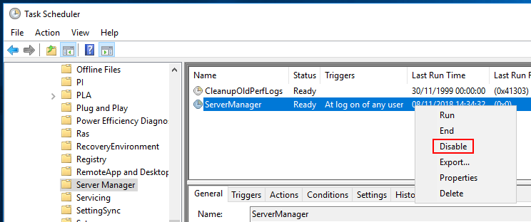 discretie Gemengd Leed Prevent Server Manager starting at logon to Windows Server 2016