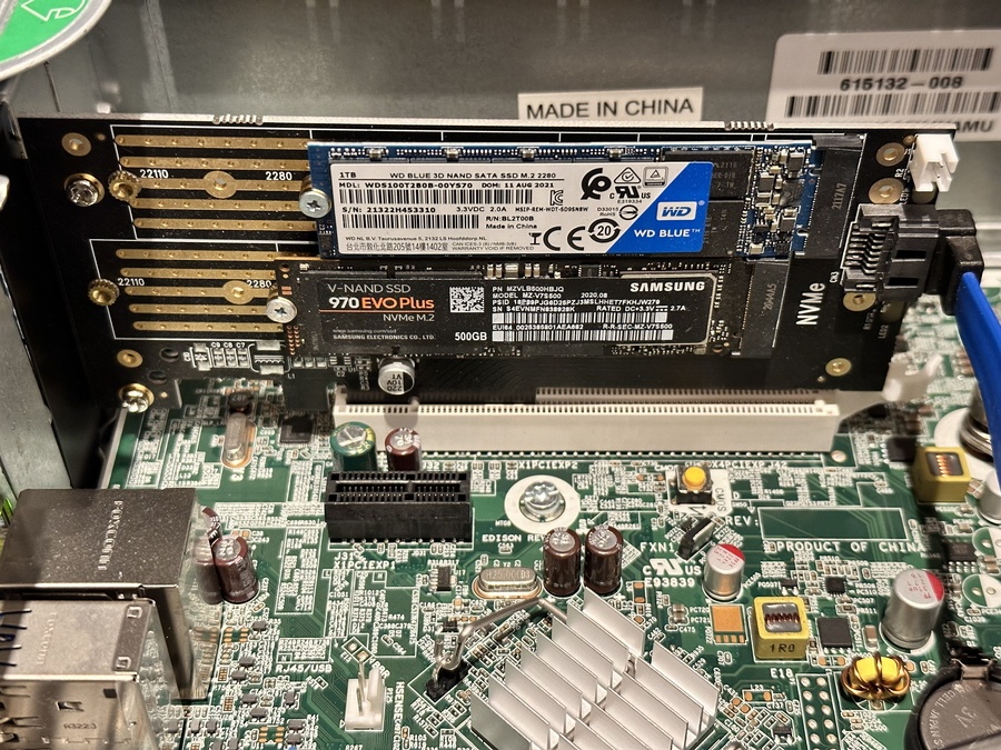 Image of PCI NVMe Adapter Installed into HP Elite 8300