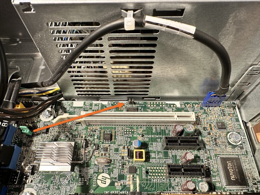 Image showing location of the FDO Jumper on a HP EliteDesk 800 G1