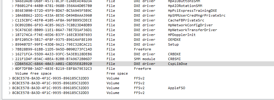 Image of BIOS Location where NVMe driver should be added in UEFITool