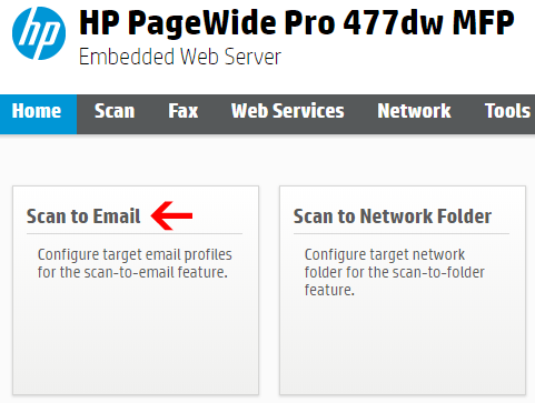 Image showing Scan to Email Menu option on a HP Printer