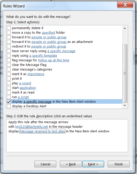 Displaying a custom new item alert in Outlook 2013 when an email is received to an email alias