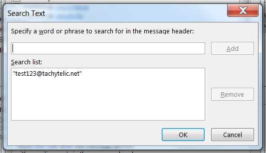 Outlook 2013 rule - specifying search text