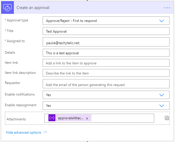 Image of an approval flow having multiple attachments added