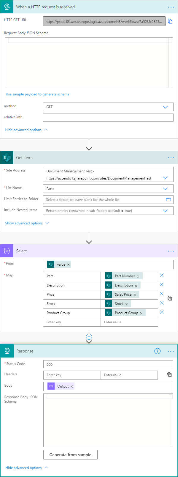 Publish sharepoint data on a public website with power automate