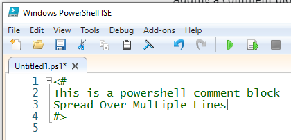 Image showing a multi line comment in Powershell