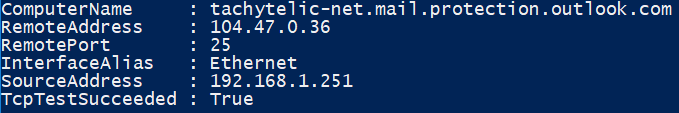 Image showing how to Test SMTP Ports using Test-NetConnection with Powershell