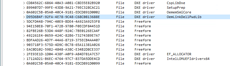 Image of a BIOS file loaded into UEFI Tool at the correct location for adding an NVMe driver.